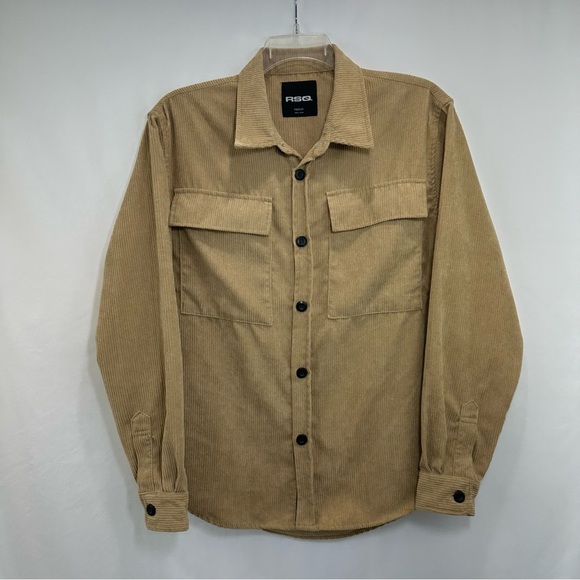 RSQ Oversized Long Sleeve Corduroy Shirt Sz Medium Tan Button Up - Picture 2 of 7